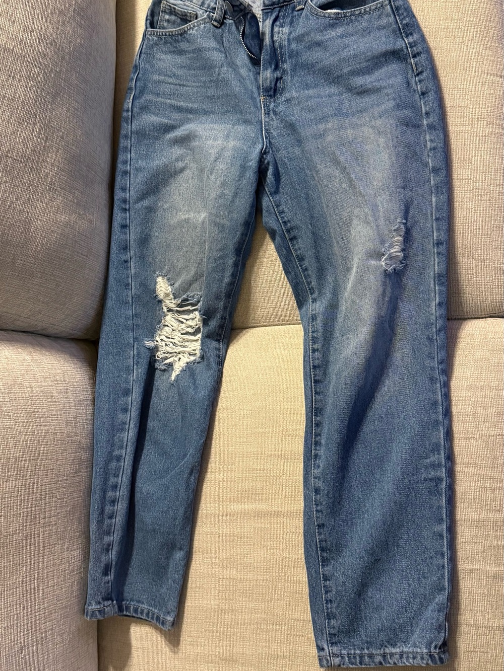 SHEIN Medium Blue Boyfriend Distressed Jeans